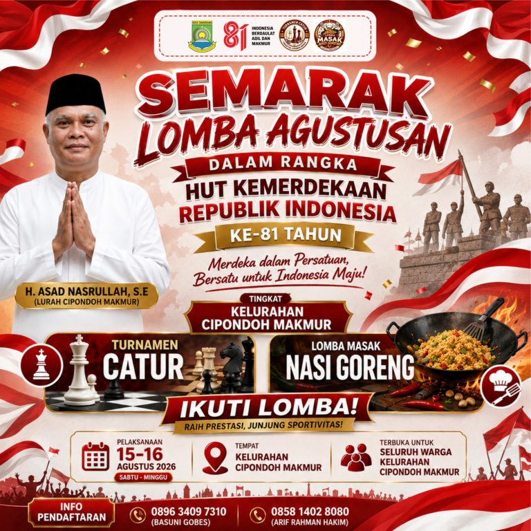 Semarak HUT ke-81 RI, Kelurahan Cipondoh Makmur Gelar Turnamen Catur dan Lomba Memasak Nasi Goreng