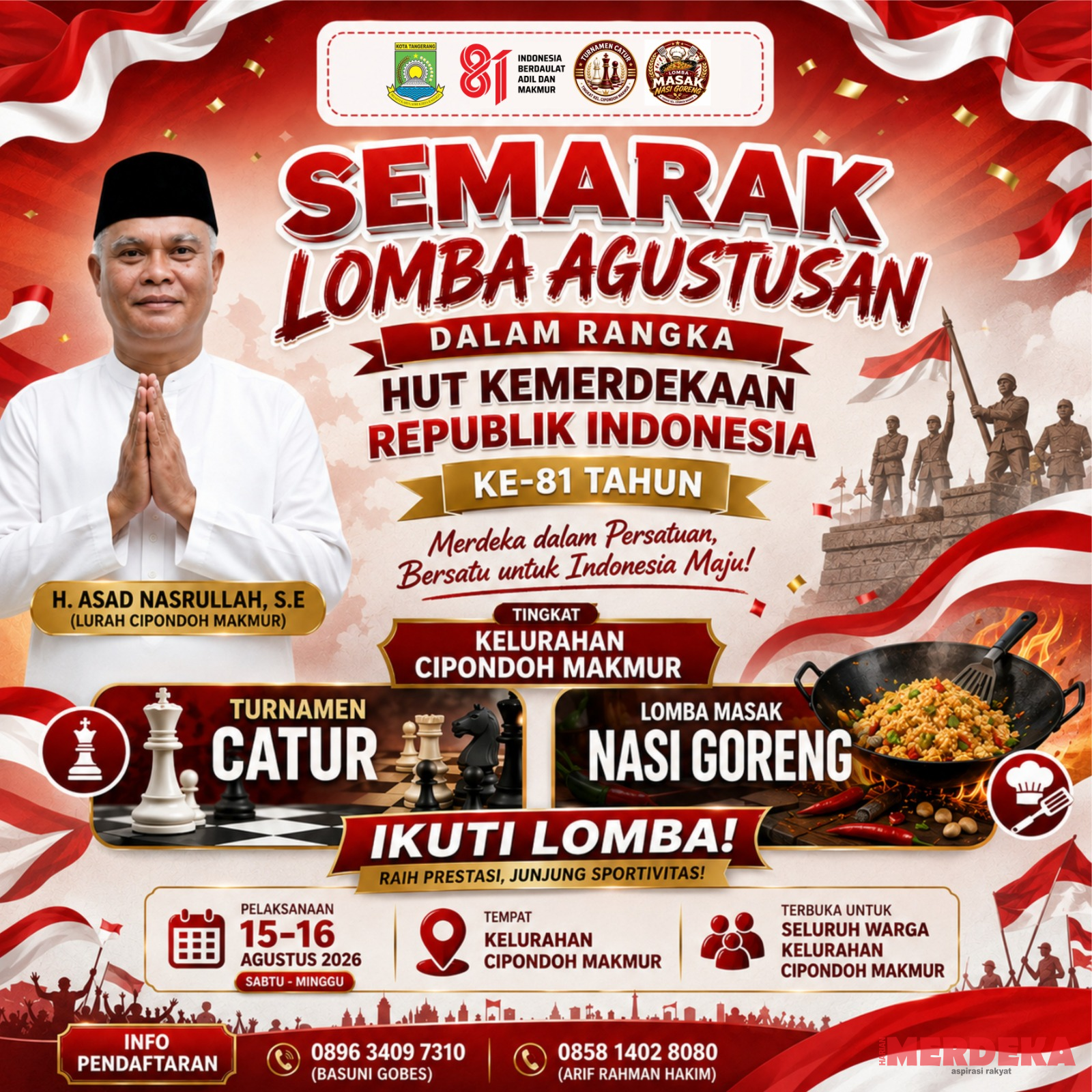Semarak HUT ke-81 RI, Kelurahan Cipondoh Makmur Gelar Turnamen Catur dan Lomba Memasak Nasi Goreng